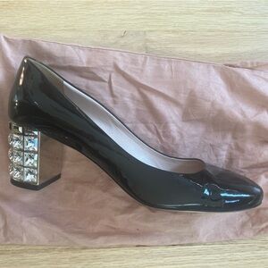 Miu Miu Black Patent Leather Heels with Crystal Detail